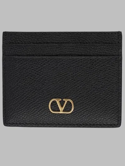 Valentino Garavani Vlogo Signature Calf Leather Card Case In Black