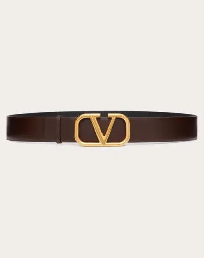 Valentino Garavani Vlogo Signature Calfskin Belt 40 Mm In Bitter Chocolate/black