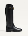 Valentino Garavani Vlogo Signature Calfskin Boot 30mm Woman Black 38.5 In Black
