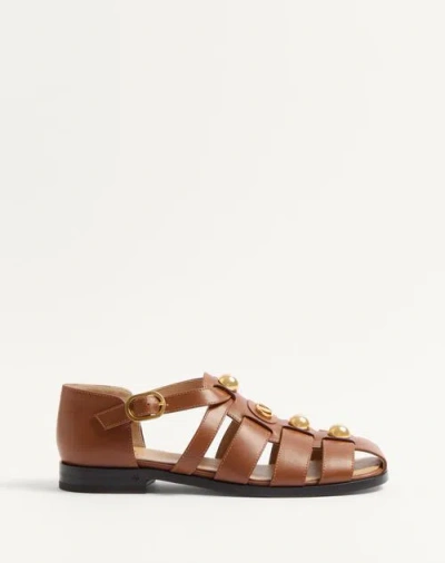 VALENTINO GARAVANI VALENTINO GARAVANI VLOGO SIGNATURE CALFSKIN FISHERMAN SANDAL 20MM WOMAN TOBACCO 37