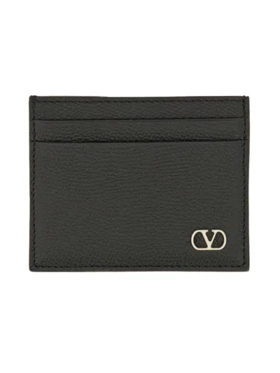 Valentino Garavani V Logo Card Holder Compact Design In Black