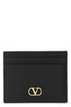 Valentino Vlogo Signature Card Holder In Garnet Calfskin In Black