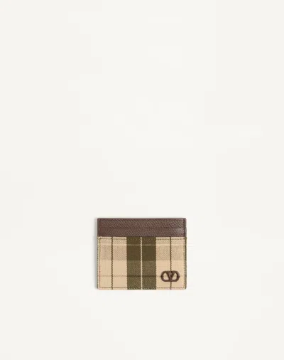 Valentino Garavani Vlogo Signature Cardholder In Checked Fabric In Brown