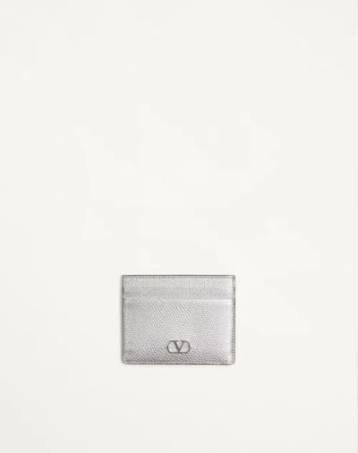Valentino Garavani Vlogo Signature Cardholder In Laminated Grainy Calfskin Woman Silver Uni