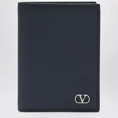Valentino Garavani Vlogo Signature Compact Textured Leather Cardholder In Blue
