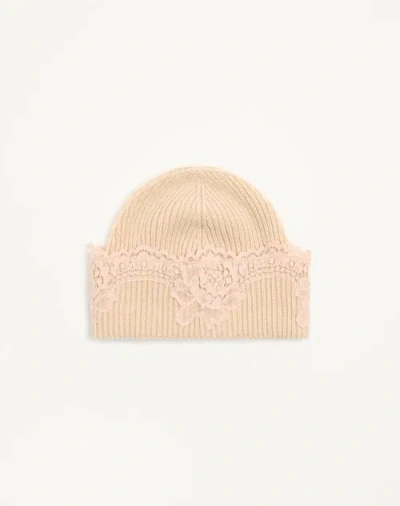 Valentino Garavani Vlogo Signature Cashmere And Lace Beanie Woman Alabaster S/m In Neutral