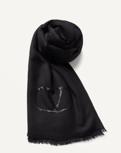 Valentino Garavani Vlogo Signature Cashmere And Silk Shawl With Lurex Logo Woman Black Uni