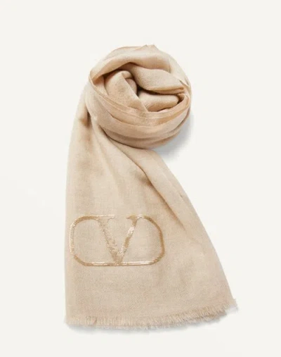 Valentino Garavani Vlogo Signature Cashmere And Silk Shawl With Lurex Logo Woman Beige Uni