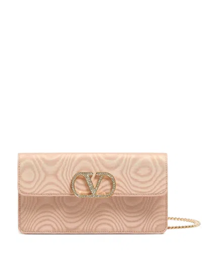 Valentino Garavani Vlogo Signature Chain Wallet In Moiré Fabric With Jewel Logo In Purple