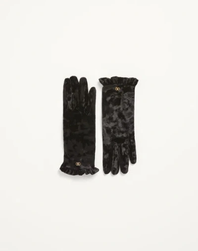 Valentino Garavani Vlogo Signature Chenille Gloves Woman Black/gold 9 In Multi