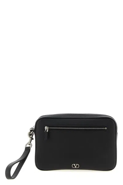 Valentino Garavani Clutch Bag With External Pocket And Wrist Strap In Black