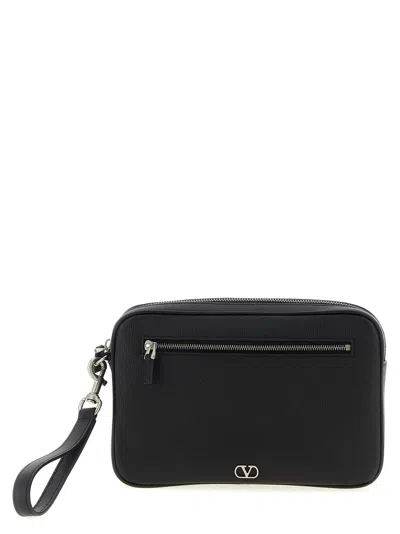 Valentino Garavani Clutch Bag With External Pocket And Wrist Strap In Black