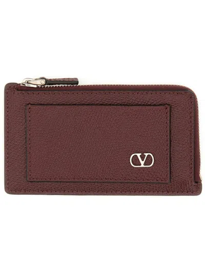 Valentino Garavani "vlogo Signature" Coin Purse In Burgundy