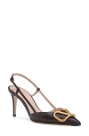 Valentino Garavani Go Logo 40 Embellished Leather Slingback Pumps In Brown