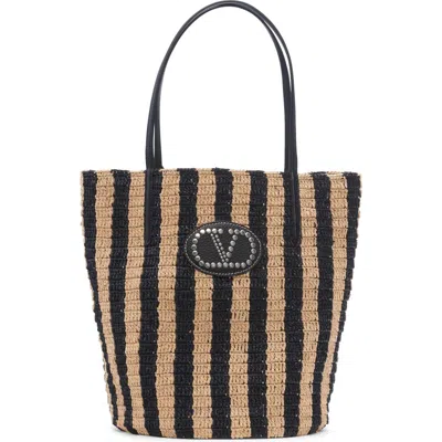 Valentino Garavani Vlogo Signature Crochet Raffia Tote In Black