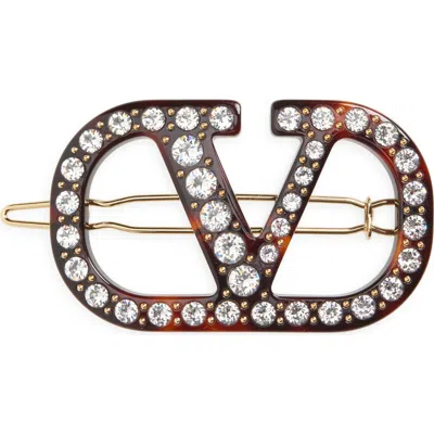 Valentino Garavani Vlogo Signature Crystal Barrette In Brown