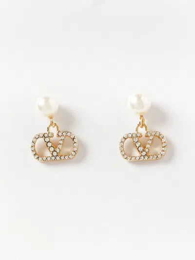 Valentino Garavani Vlogo Signature Crystal-embellished Dangle Earrings In Gold