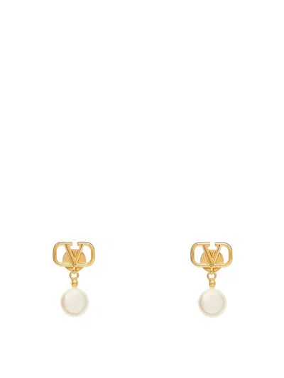 Valentino Garavani Vlogo Signature Pearl Drop Earrings In Gold