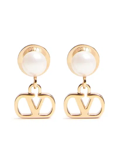 Valentino Garavani Vlogo Signature Earrings In Metal And Pearls In Neutral
