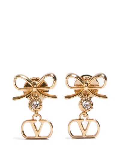 Valentino Garavani Vlogo Signature Earrings In Metal And Swarovski® Crystals Woman Gold/crystal Uni