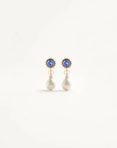 Valentino Garavani Vlogo Signature Pearl Earrings In Blue