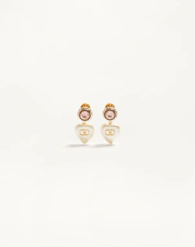 Valentino Garavani Vlogo Signature Earrings In Metal, Enamel, Pearls And Crystals Woman Gold/cream U In Multi