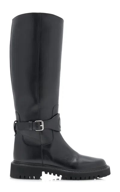 Valentino Garavani V-logo Leather Knee Boots In Black
