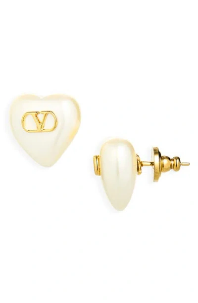 Valentino Garavani Vlogo Signature Faux Pearl Heart Stud Earrings In Gold