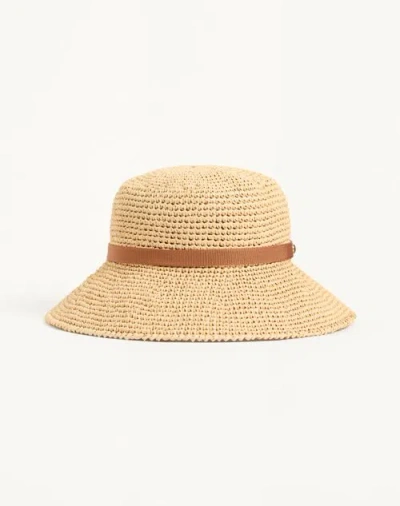 Valentino Garavani Vlogo Signature Foldable Straw Bucket Hat Woman Natural/saddle Brown 58