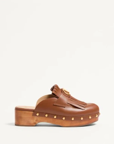 Valentino Garavani Vlogo Signature Fringed Calfskin Clog 45mm Woman Tobacco 41