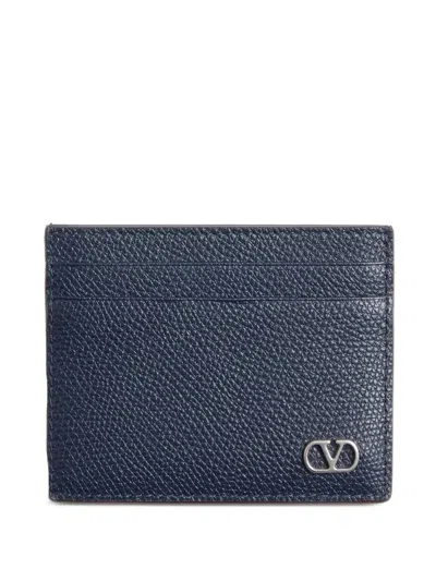Valentino Garavani Vlogo Signature Garnet Calfskin Card Holder In Blue
