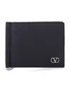 Valentino Garavani Vlogo Signature Grainy Calfskin Bi-fold Wallet With Money Clip In Black