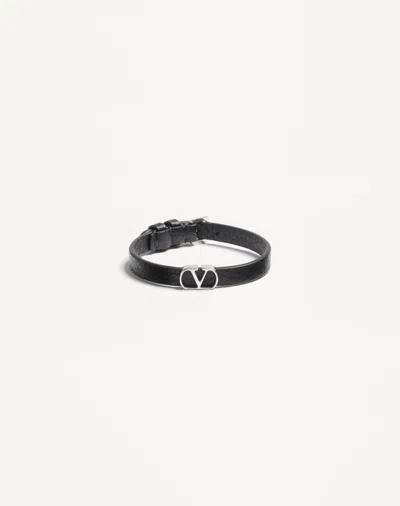 Valentino Garavani Vlogo Signature Grainy Calfskin Bracelet In Black