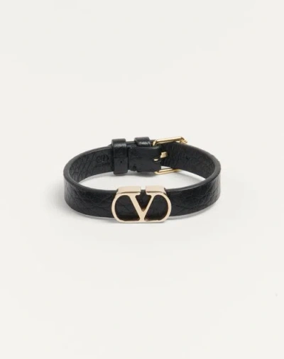 Valentino Garavani Vlogo Signature Grainy Calfskin Bracelet In Black