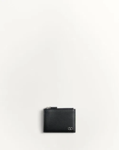 Valentino Garavani Vlogo Signature Grainy Calfskin Card Holder In Black