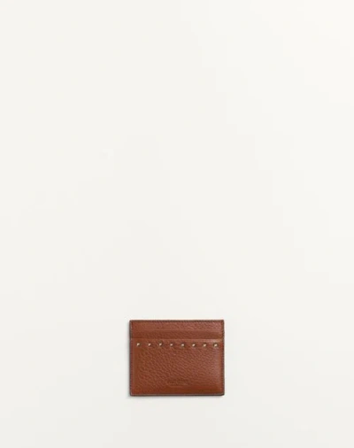 Valentino Garavani Vlogo Signature Grainy Calfskin Card Holder In Saddle Brown