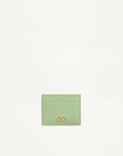 Valentino Garavani Vlogo Signature Grainy Calfskin Card Holder Woman Mint Uni In Green