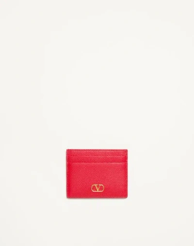 Valentino Garavani Vlogo Signature Grainy Calfskin Card Holder Woman Rouge Pur Uni In Red