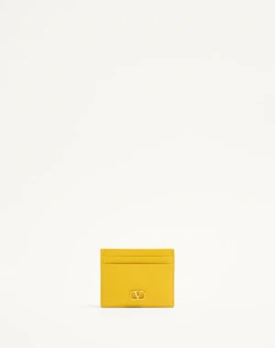 Valentino Garavani Vlogo Signature Leather Card Holder In Yellow