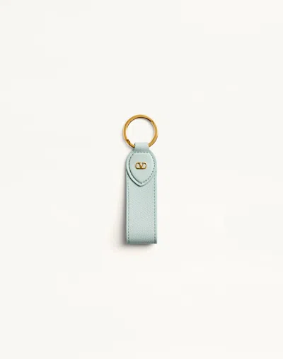 Valentino Garavani Vlogo Signature Grainy Calfskin Key Ring Woman Sky Grey Uni In Gray