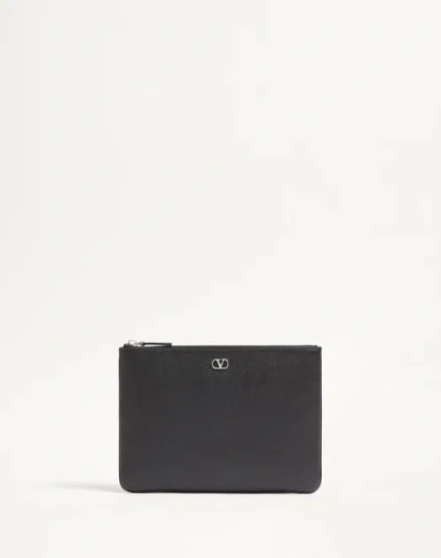 Valentino Garavani Vlogo Signature Grainy Calfskin Pouch In Black