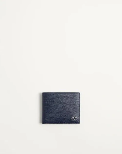 Valentino Garavani Vlogo Signature Grainy Calfskin Wallet In Blue