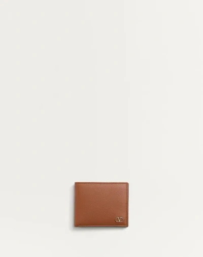 Valentino Garavani Vlogo Signature Grainy Calfskin Wallet In Saddle Brown