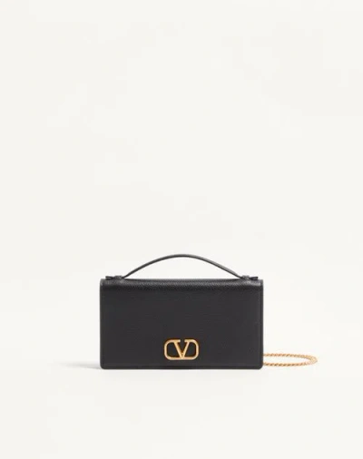 Valentino Garavani Vlogo Signature Grainy Calfskin Wallet With Chain Woman Black Uni