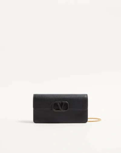 Valentino Garavani Vlogo Signature Grainy Calfskin Wallet With Chain Woman Black Uni