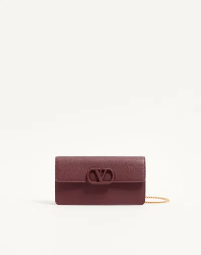 Valentino Garavani Vlogo Signature Grainy Calfskin Wallet With Chain Woman Maroon Uni
