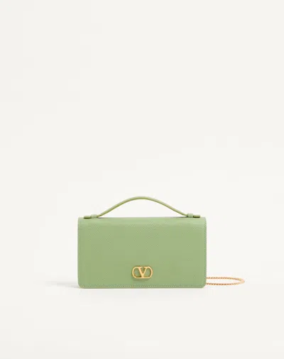 Valentino Garavani Vlogo Signature Grainy Calfskin Wallet With Chain Woman Mint Uni In Pattern
