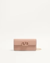 Valentino Garavani Vlogo Signature Grainy Calfskin Wallet With Chain Woman Rose Cannelle Uni In Brown