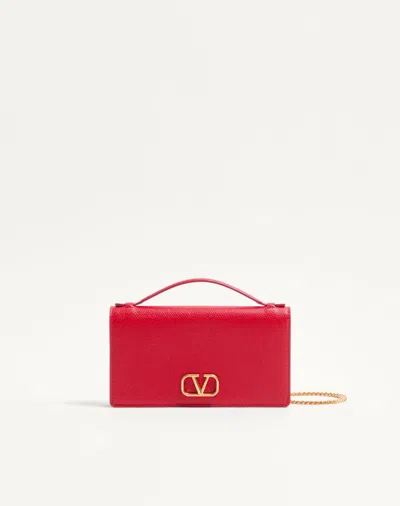 Valentino Garavani Vlogo Signature Grainy Calfskin Wallet With Chain Woman Rouge Pur Uni
