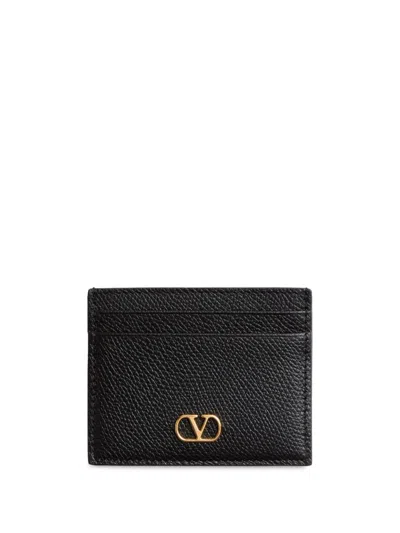 Valentino Garavani Vlogo Signature Grainy Leather Card Holder In Purple